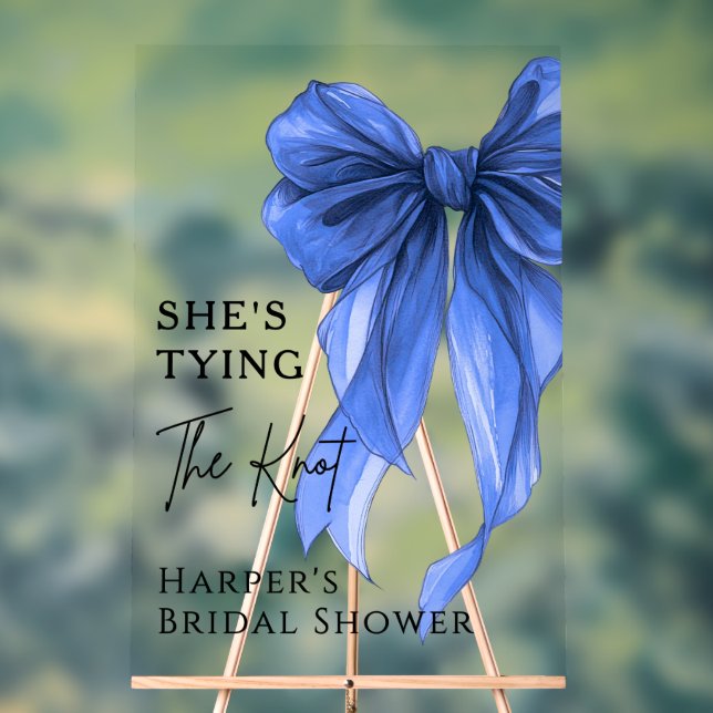Señal Acrílica She's Tying The Knot Blue Bow Welcome Sign (Neutral )