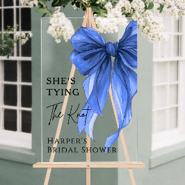 Señal Acrílica She's Tying The Knot Blue Bow Welcome Sign