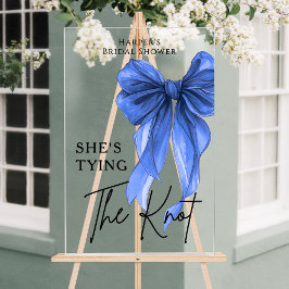 Señal Acrílica She's Tying The Knot Blue Bow Welcome Sign