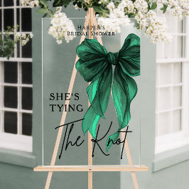 Señal Acrílica She's Tying The Knot Green Bow Welcome Sign
