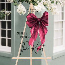 Señal Acrílica She's Tying The Knot Red Bow Welcome Sign
