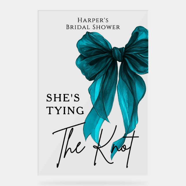 Señal Acrílica She's Tying The Knot Turquoise Bow Welcome Sign (Anverso)