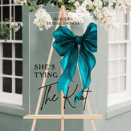 Señal Acrílica She's Tying The Knot Turquoise Bow Welcome Sign