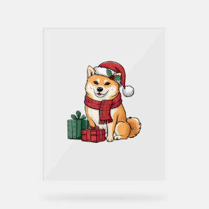 Señal Acrílica Shiba Inu Navidades de perros vestidos como Santa