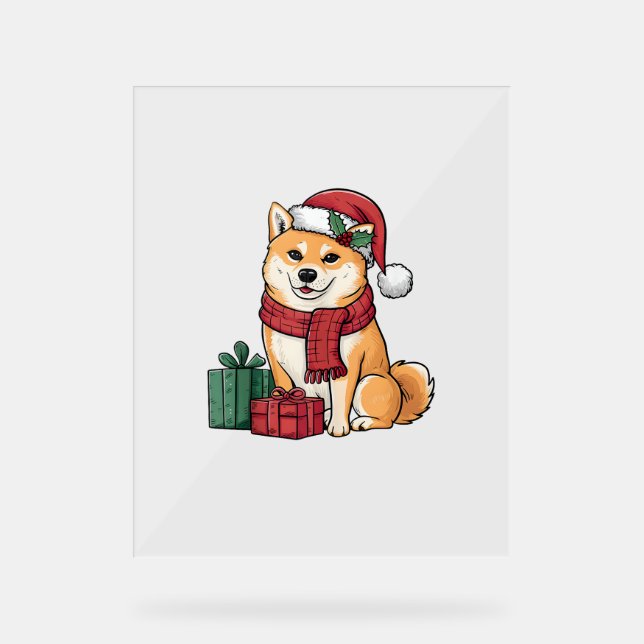 Señal Acrílica Shiba Inu Navidades de perros vestidos como Santa  (Anverso)
