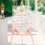 Señal Acrílica Signo de bienvenida acrílico de Bat Mitzvah Maripo<br><div class="desc">La "Bat Mitzvah Acrylic Welcome Sign Pink Butterflies" es una hermosa y elegante señal de bienvenida perfecta para una celebración de Bat Mitzvah. Este letrero presenta delicados diseños de mariposa en un suave tono rosado, añadiendo un toque de sofisticación y alegría al evento. Está diseñado por CaMiDesigns. Para pedidos, envío,...</div>