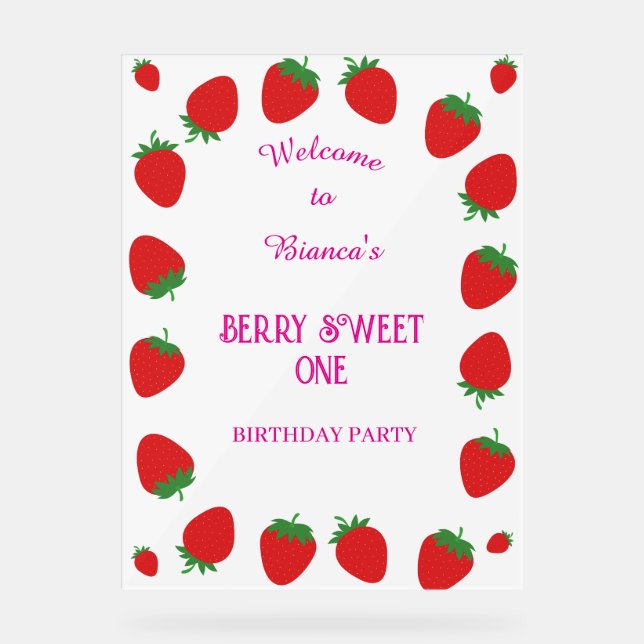 Señal Acrílica Signo de bienvenida Berry Sweet One Personalized c (Anverso)