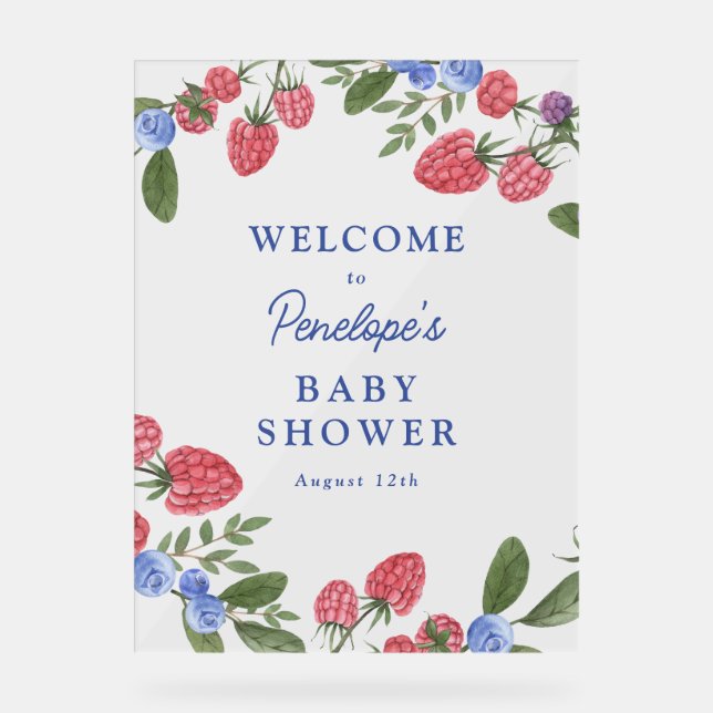 Señal Acrílica Signo de bienvenida de Baby Shower Berry Sweet Ber (Anverso)
