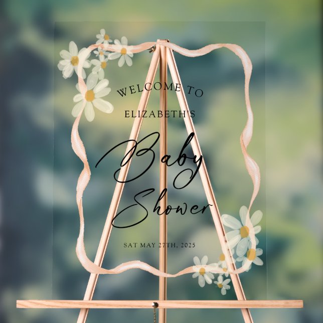 Señal Acrílica Signo de bienvenida de Baby Shower Daisy Floral Br (Neutral )