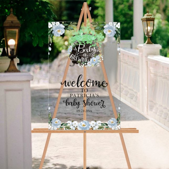 Señal Acrílica Signo de bienvenida de Baby Shower de Blue Floral  (Subido por el creador)