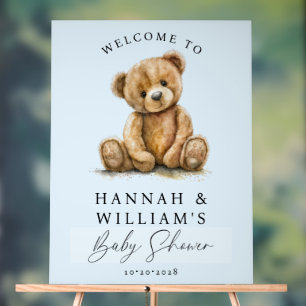 Señal Acrílica Signo de bienvenida de Baby Shower de Cuaderno Ted