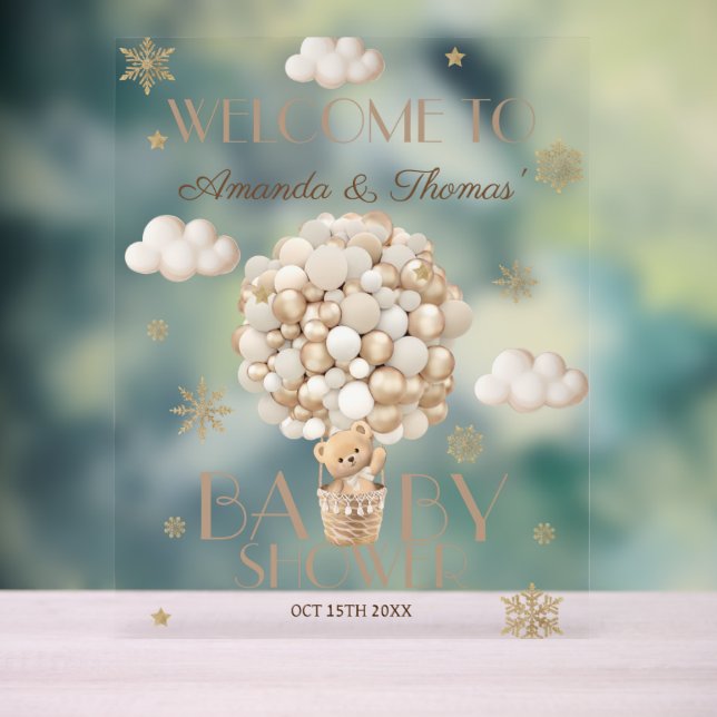 Señal Acrílica Signo de bienvenida de Baby Shower para oso de inv (Neutral )