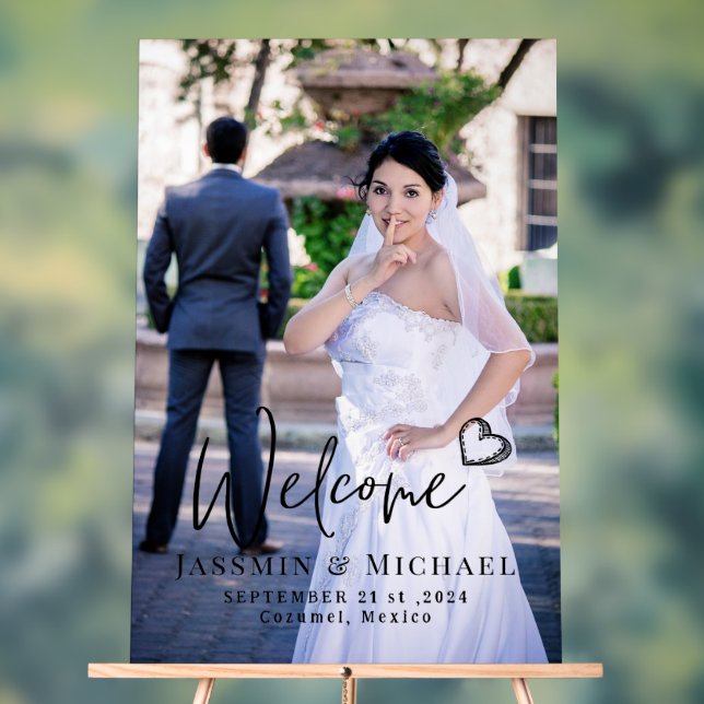 Señal Acrílica Signo de bienvenida de Boda acrílico con foto (Neutral )