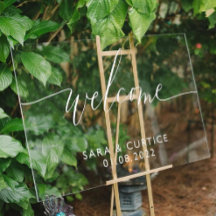 Signo de bienvenida de Boda acrílico con nombre y