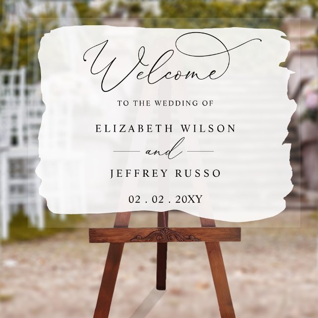 Señal Acrílica Signo de bienvenida de Boda blanco negro con guión (Modern Script White Black Wedding Welcome Sign
)