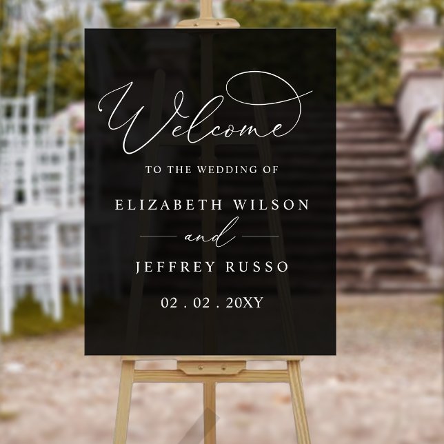 Señal Acrílica Signo de bienvenida de Boda de guiones elegantes y (Black Modern Elegant Script Wedding Welcome Sign
)