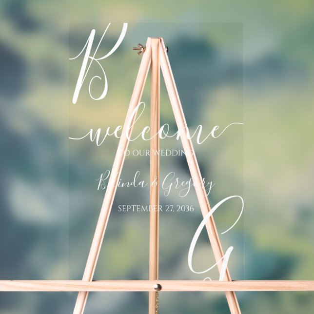Señal Acrílica Signo de bienvenida de Boda de Iniciales Blancas (Neutral )