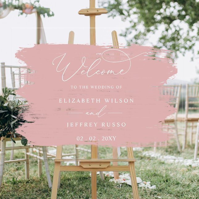 Señal Acrílica Signo de bienvenida de Boda de pincel de Rubor Str (Blush Brush Strokes Wedding Welcome Sign
)