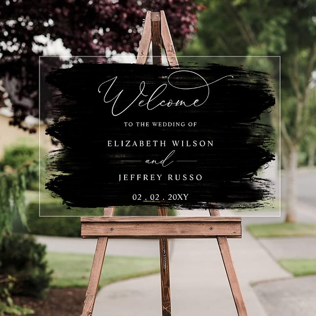 Señal Acrílica Signo de bienvenida de Boda de pincel negro que go (Black Brush Strokes Wedding Welcome Sign)