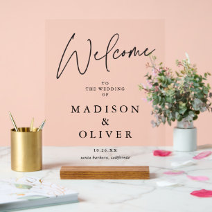 Señal Acrílica Signo de bienvenida de Boda elegante moderno