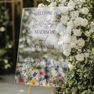 Señal Acrílica Signo de bienvenida de Boda floral de flores silve