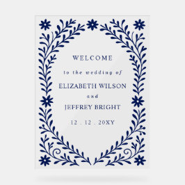 Señal Acrílica Signo de bienvenida de Boda floral de la Marina Bo