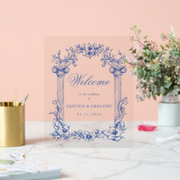 Señal Acrílica Signo de bienvenida de Boda floral vintage francés