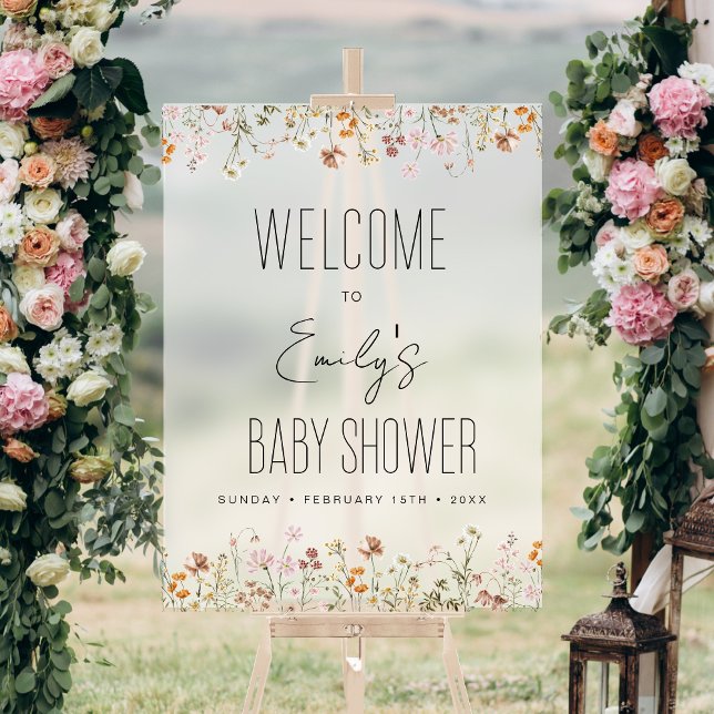 Señal Acrílica Signo de bienvenida de Boho Wildflower Baby Shower (Subido por el creador)