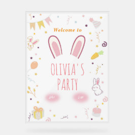 Señal Acrílica Signo de bienvenida de cumpleaños conejo de Pascua