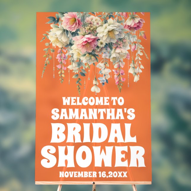 Señal Acrílica Signo de bienvenida de ducha de novia floral acríl (Neutral )