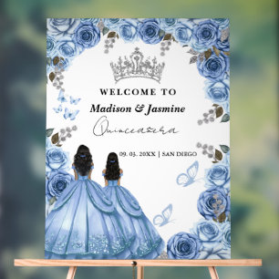 Señal Acrílica Signo de bienvenida de Dusty Blue Floral Twin Quin
