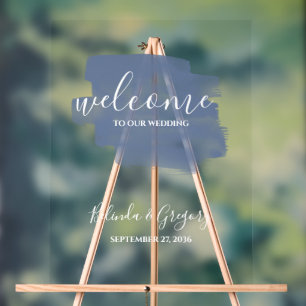 Señal Acrílica Signo de bienvenida de Dusty Blue Watercolor Boda