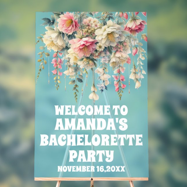 Señal Acrílica Signo de bienvenida de la bachillerato floral azul (Neutral )