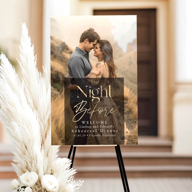 Señal Acrílica Signo de bienvenida de la cena de ensayo moderno (Photo Rehearsal Dinner Welcome Sign)