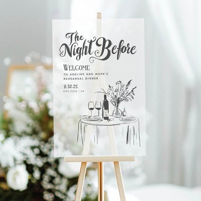 Señal Acrílica Signo de bienvenida de la cena del ensayo dibujado (Rehearsal Dinner Frosted Welcome Sign)
