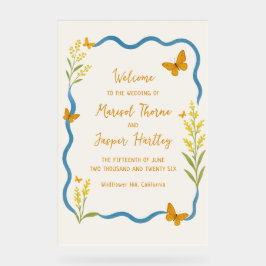 Señal Acrílica Signo de bienvenida de la mariposa mariposa de flo