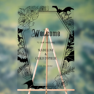 Señal Acrílica Signo de bienvenida de Moody Gothic Floral Boda