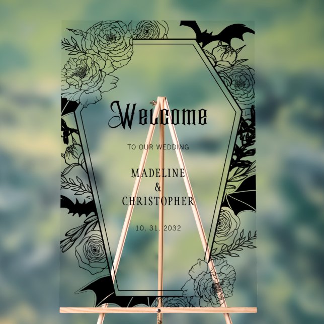 Señal Acrílica Signo de bienvenida de Moody Gothic Floral Boda (Neutral )
