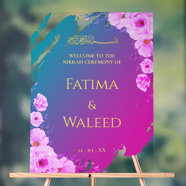 Señal Acrílica Signo de bienvenida de Nikkah, musulmán florido y  (Neutral )