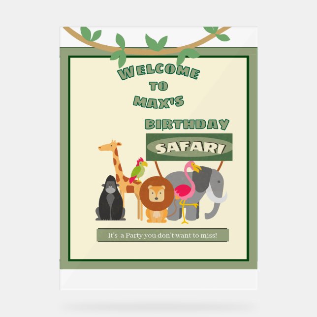 Señal Acrílica Signo de bienvenida de Safari de cumpleaños person (Anverso)