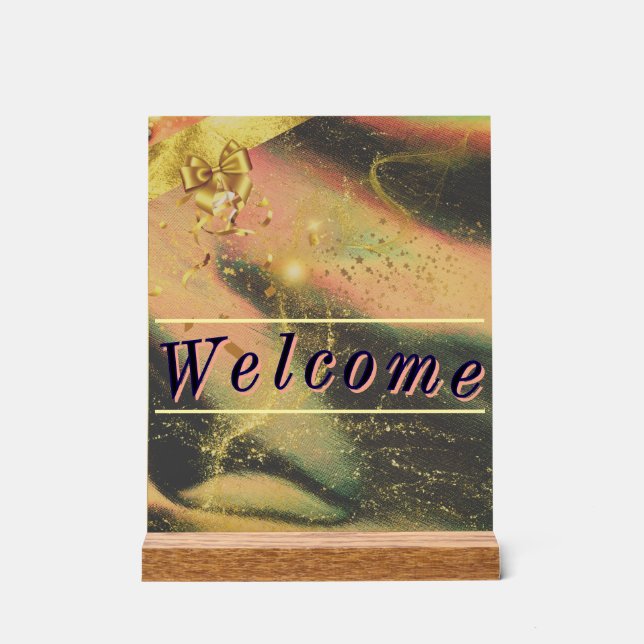 Señal Acrílica Signo de bienvenida de Vibrant Gold Fiesta (Anverso)