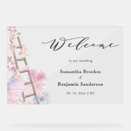 Señal Acrílica Signo de bienvenida del Boda de cerezo de primaver