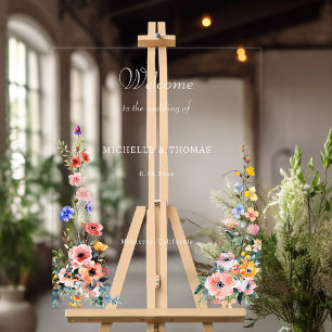 Señal Acrílica Signo de bienvenida del Boda de flores silvestres 