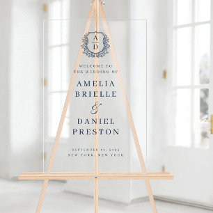 Señal Acrílica Signo de bienvenida del Boda del Monograma Azul de