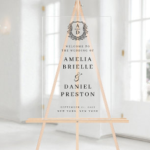 Señal Acrílica Signo de bienvenida del Boda del Monograma Blanco 