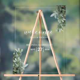 Señal Acrílica Signo de bienvenida del Boda Eucalyptus del dólar