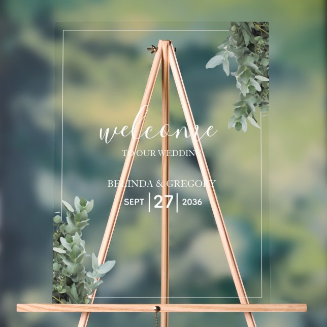 Señal Acrílica Signo de bienvenida del Boda Eucalyptus del dólar  (Neutral )