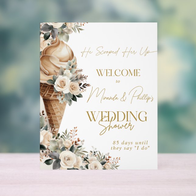 Señal Acrílica Signo de bienvenida Ice Cream Scoopup Floral Boho (Neutral )