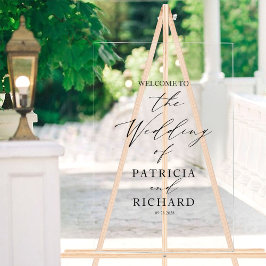 Señal Acrílica Signo de bienvenida minimalista de Boda blanco y n