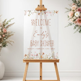 Señal Acrílica Signo de bienvenida moderno de Baby Shower con flo